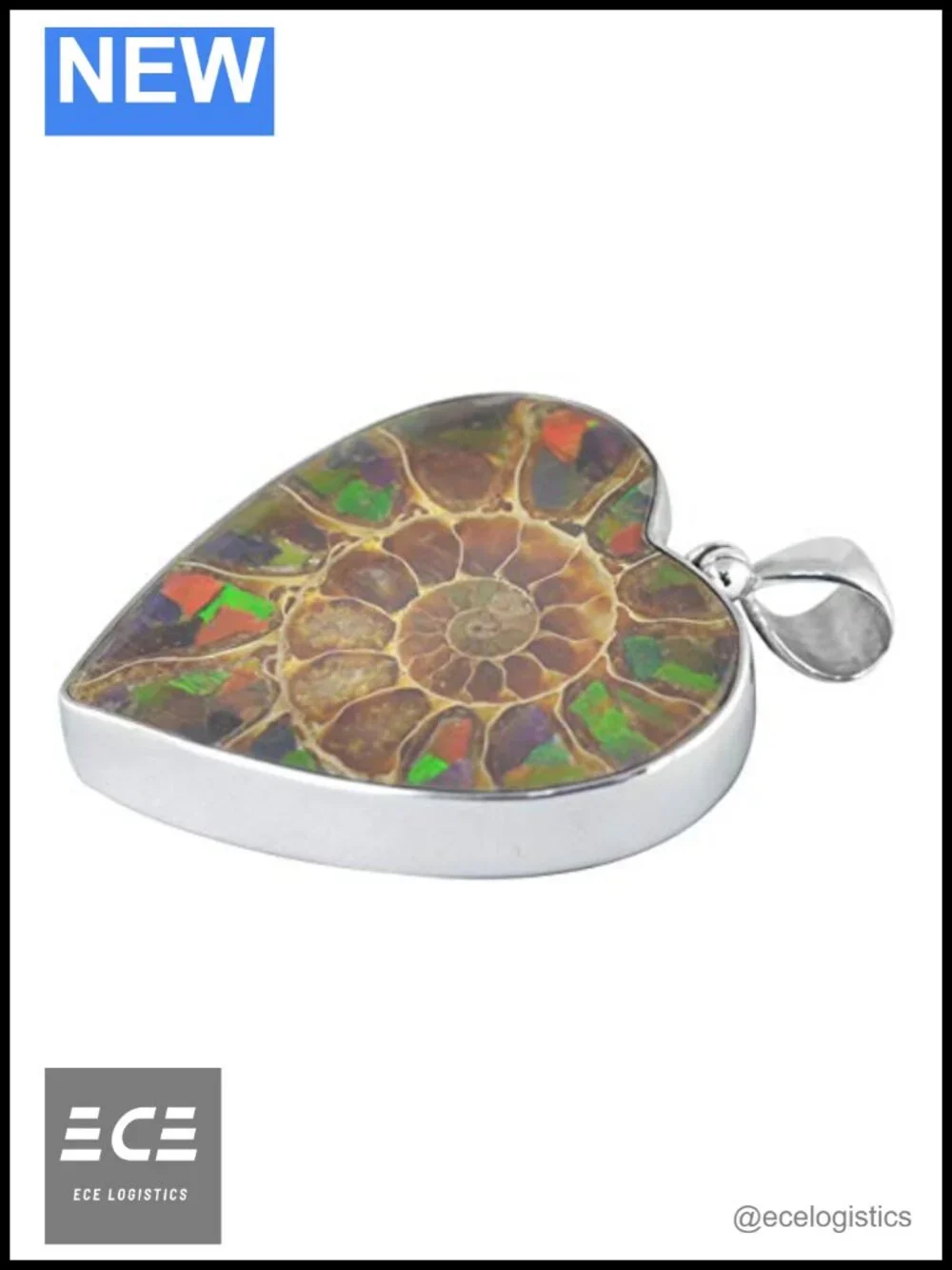 Ammolite Heart Pendant 925 Sterling Silver Handcrafted Fossil Necklace